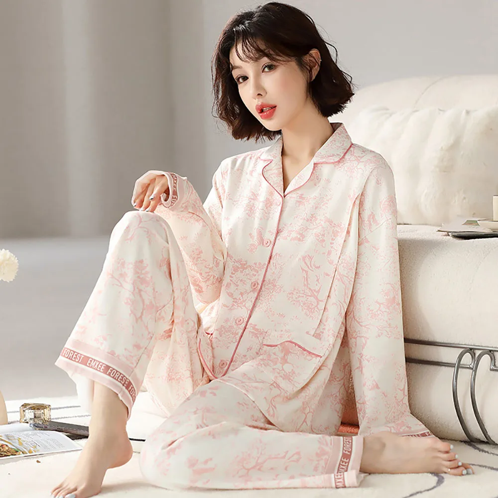 

Pregnant Women Luxury Pajama Sets 100% Cotton Spring Autumn 2024 Postpartum Breastfeeding Women's Clothing Comfort Pijama Mujer