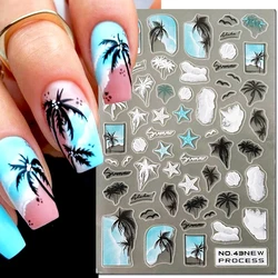 3d Blue Sea Shell Starfish Tropical Palms Leaves Nail Art Stickers Adhesive Sliders Nail Decals Decoration Manicure Accessories
