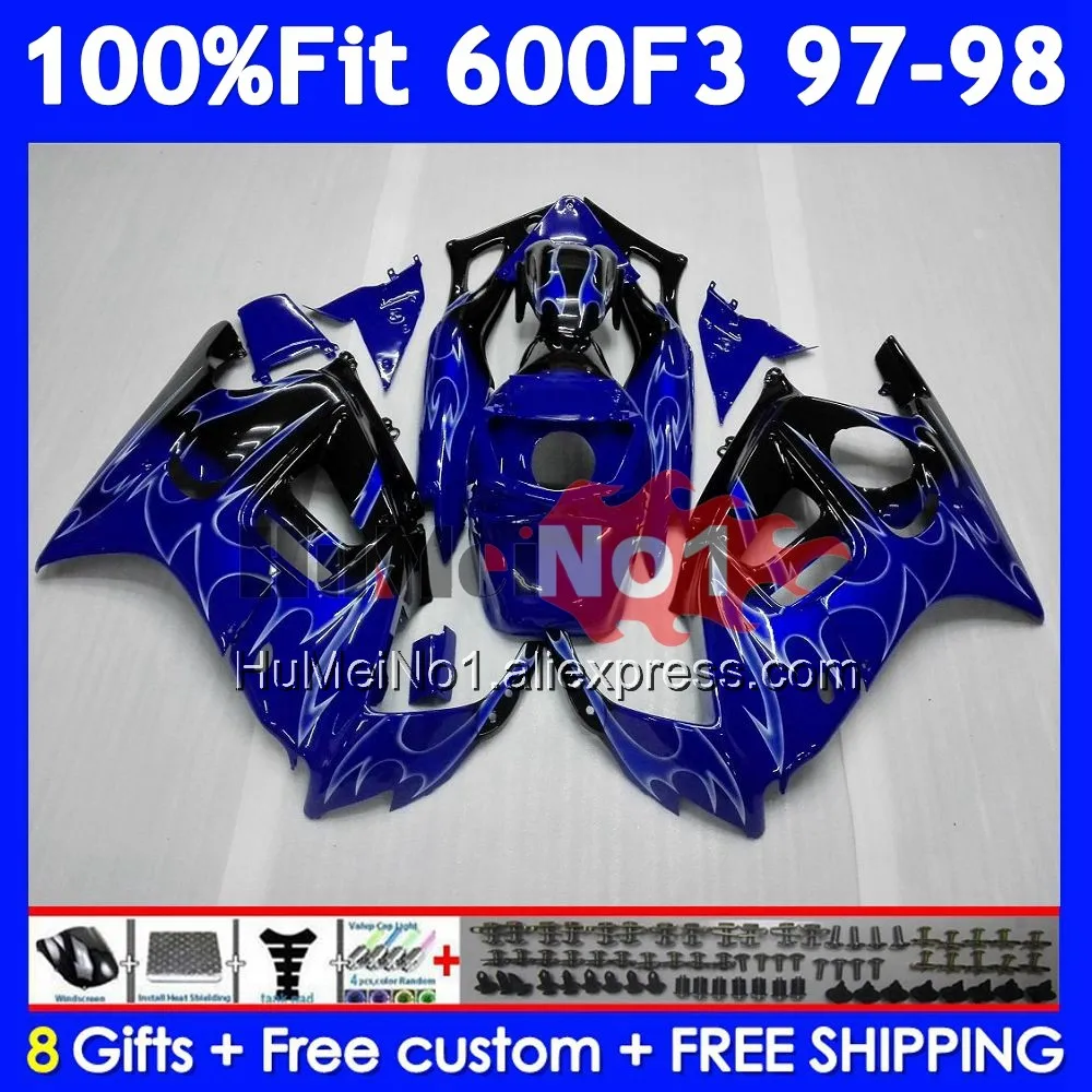 Blue flames OEM Body +Tank For HONDA CBR 600F3 600 F3 CBR600FS 39No.118 CBR600 F3 FS CBR600F3 97 98 1997 1998 Injection Fairing