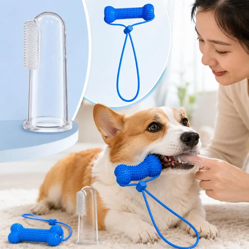 With Silicone Toothbrush Dual-Action Canine Dental Prop PVC Blue Dog Dental Chews Toy Quick Brushing Prevents Tooth Decay