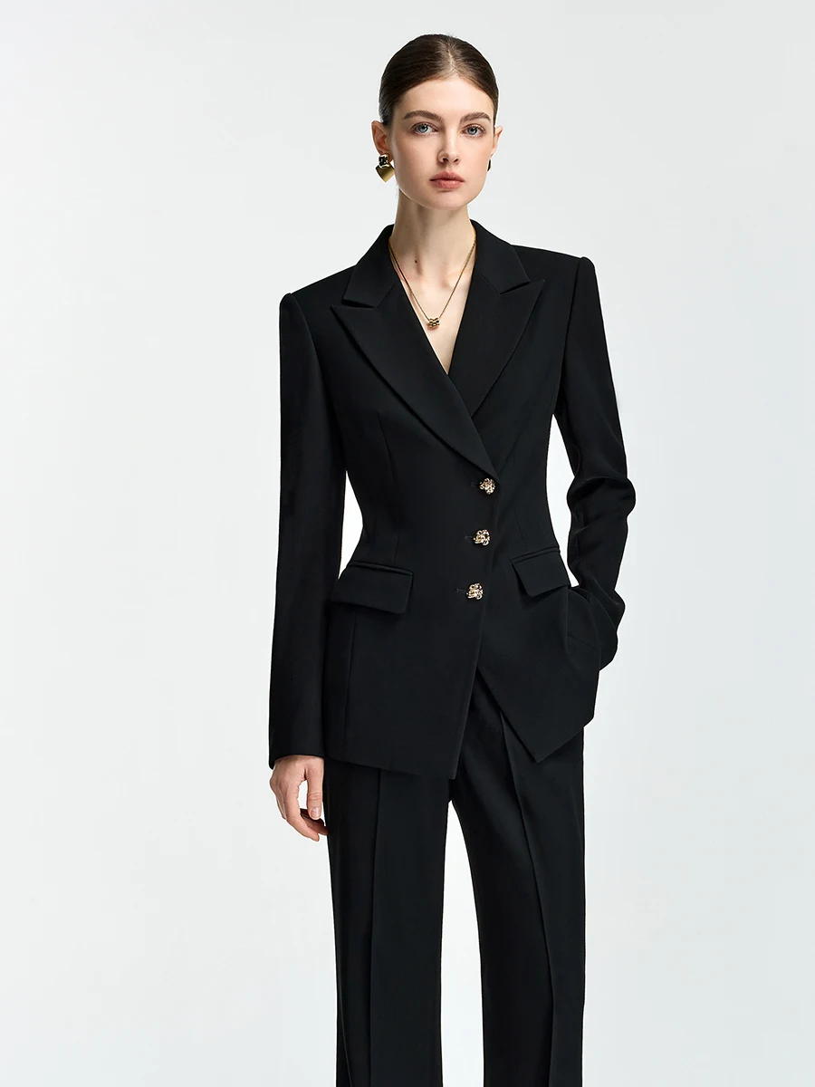 

Элегантный черный пиджак, женские брюки с микро-клешем, профессиональная униформа для работы и поездок на работу, униформа для менеджера магазина, элитная мода