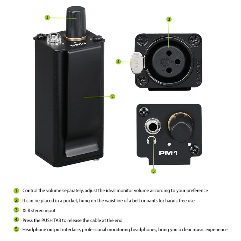 PM1 Professional เครื่องขยายเสียงหูฟัง Converter XLR ถึง 3.5 มม.อินเทอร์เฟซเสียงเครื่องขยายเสียง Converter คลิป Mount เครื่องขยายเสียงหูฟัง