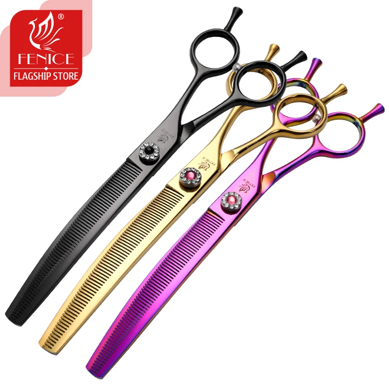 Fenice 7 inch 7.5 inch Professional Dog Grooming Shears Curved Chunker Scissors for Dog Face Body Cutting JP 440C High Quality