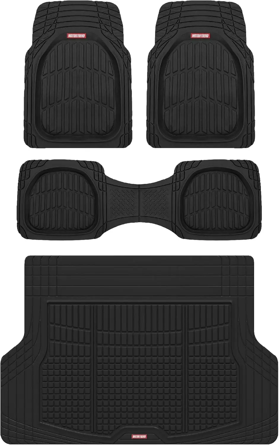 

Прочные всепогодные резиновые коврики и защита багажника - комплект из 3 предметов с противоскользящими элементами для защиты автомобиля (черный)