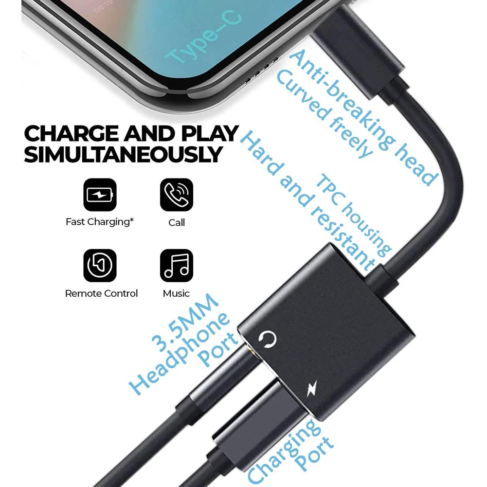 A72Z USB C To 3.5Mm Headphone and Charger Adapter,2 in 1 for Galaxy S22/S21/S20/S20+ Ultra,Note 20/10,Pixel 6/5/4/3 XL(Black)