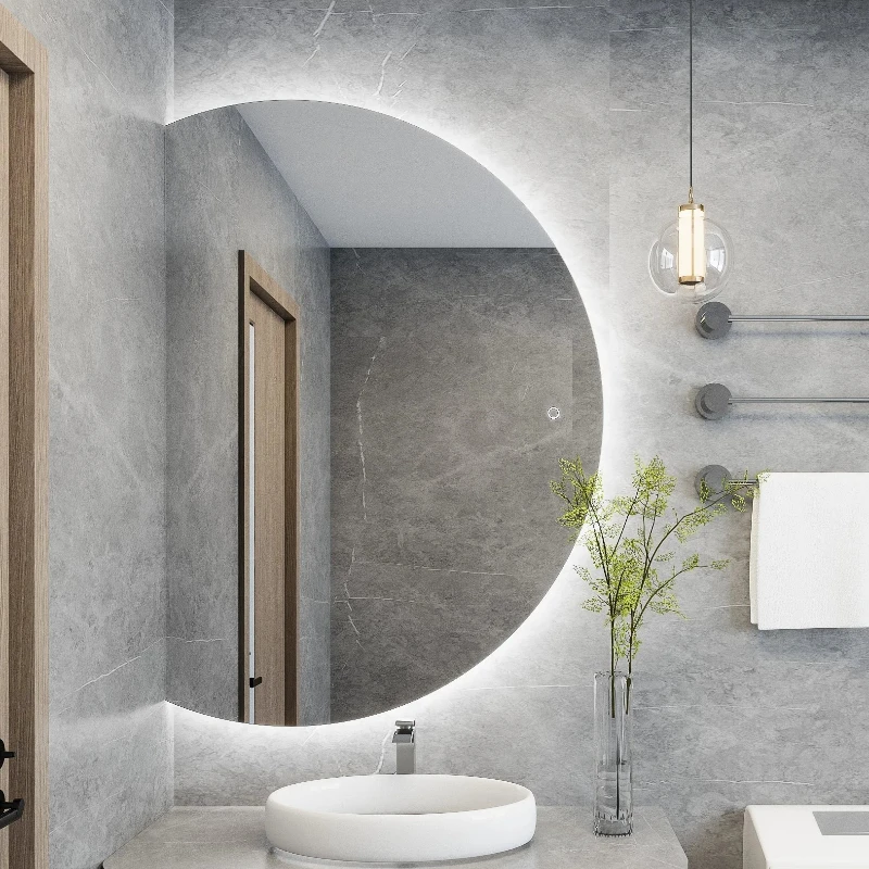 กระจกติดผนังทรงครึ่งวงกลมเรืองแสง สไตล์โมเดิร์น สำหรับตกแต่งห้องนั่งเล่น