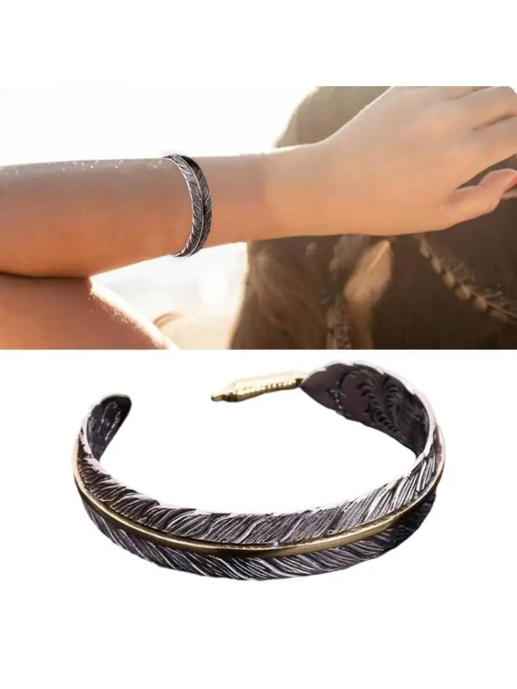 Retro Distressed Shaped Cuff Bangle Adjustable Bracelet For Couples