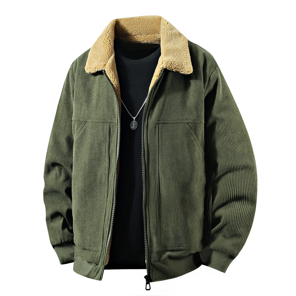 

Мужская вельветовая рабочая одежда на флисовой подкладке, осень-зима 202, корейское деловое мужское теплое пальто с воротником, повседневное винтажное пальто
