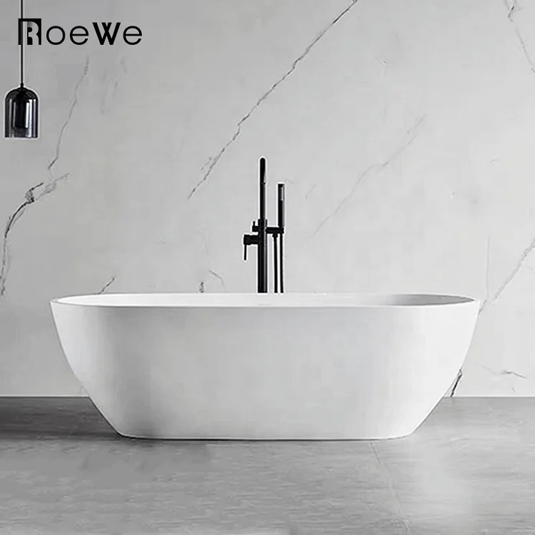 Oval Shape Artificial Stone Bathtubs Solid Surface Freestanding Bathtub Resin Cast Stone Bath Tub Soaking Matt Tubs