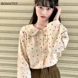 Spring Shirt Women Single Breasted Peter Pan Collar Polka Dot Japan Style Loose Sweet All-match Comfortable Lovely Casual Slim