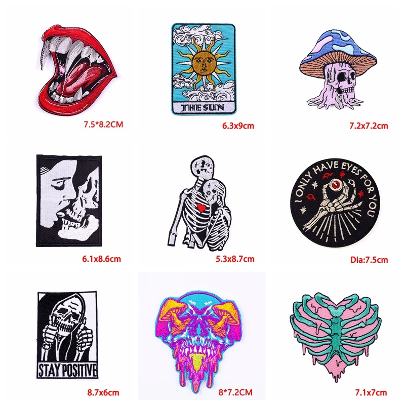 10PCS/Lots Punk Skull/Rock Patch Butterfly Patches For Clothing Embroidery Patch Clothing Thermoadhesive Patches Sewing Sticker