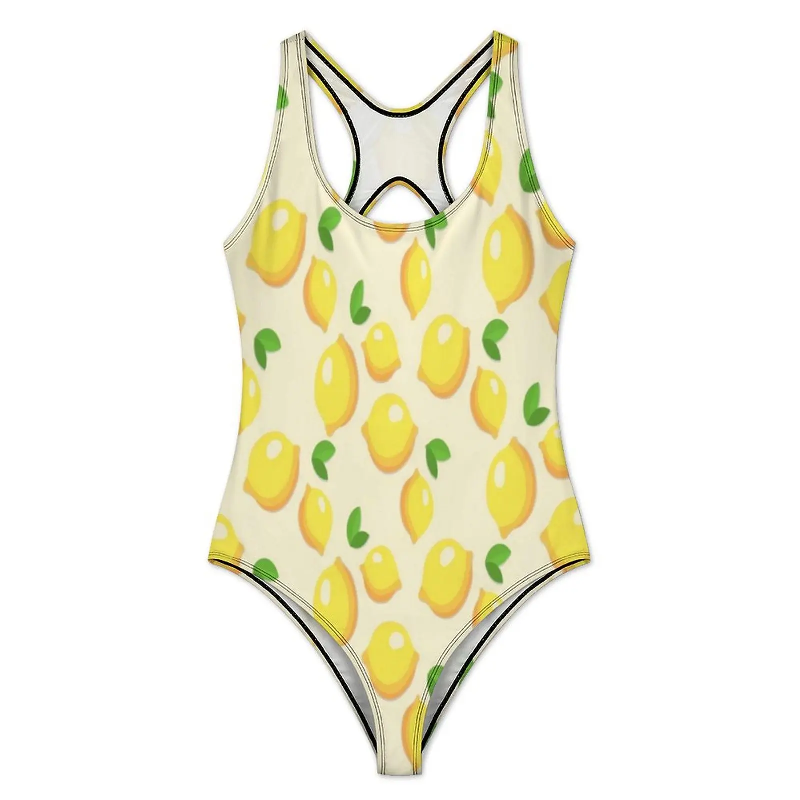 Adorable Lemon Print Swimsuit Fruits Pattern One Piece Swimwear Push Up Retro Bathing Suits Sexy Holiday Pool Design Swimsuits image 2