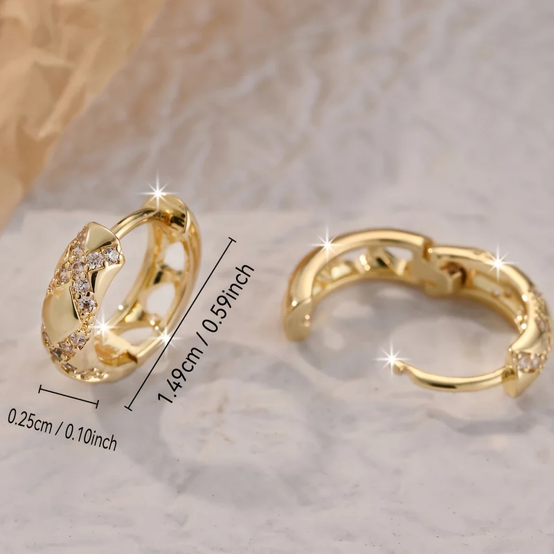 EVISPOL 18K Gold Plated Stainless Steel Round Circle Earrings for Women Cubic Zircon Star Hollow Hoop Earrings Piercing Jewelry