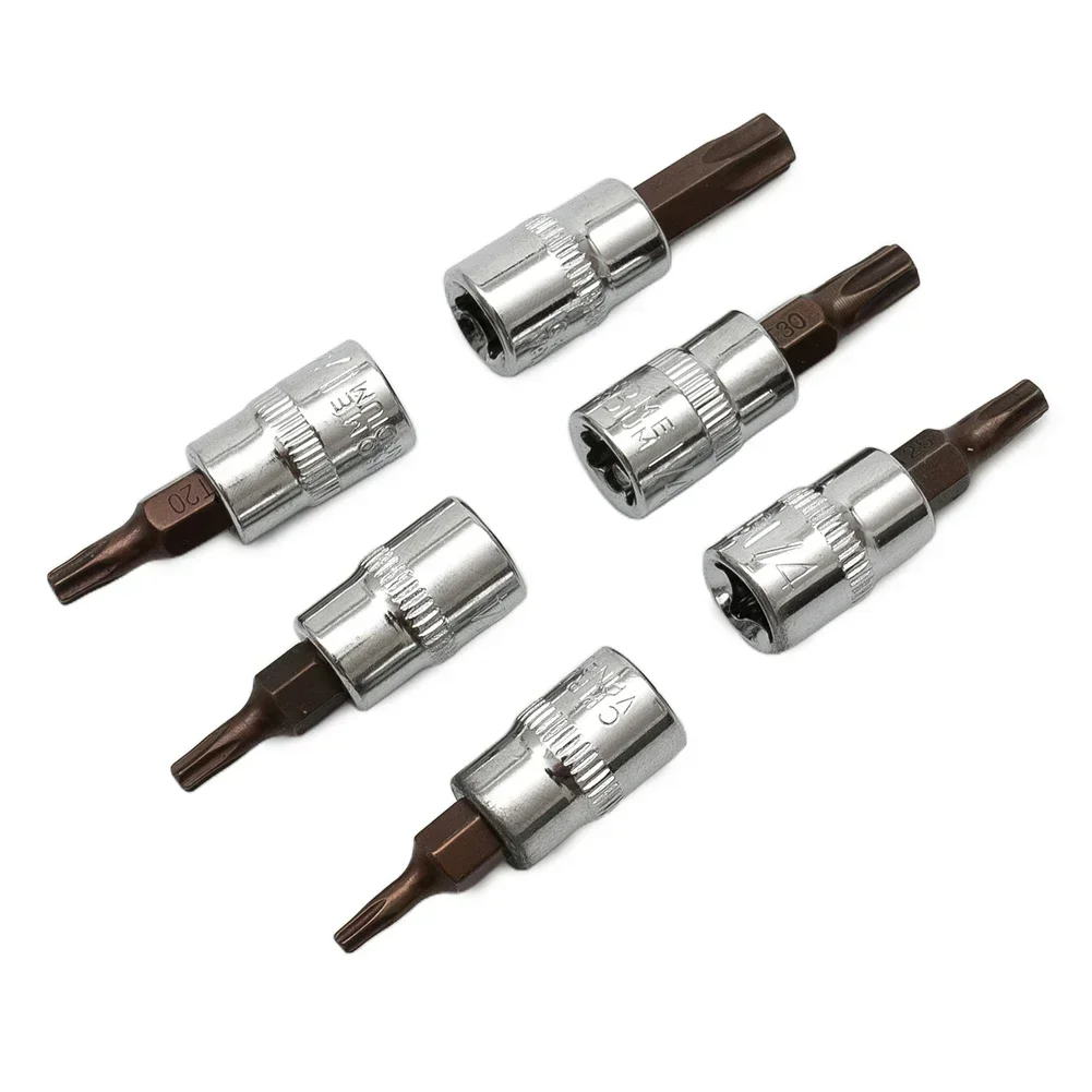 Juego de llaves de destornillador Torx de 1/4 ", adaptador de enchufe de 1/4 pulgadas T15 T20 T25 T30 T40, herramientas manuales, 6 uds.