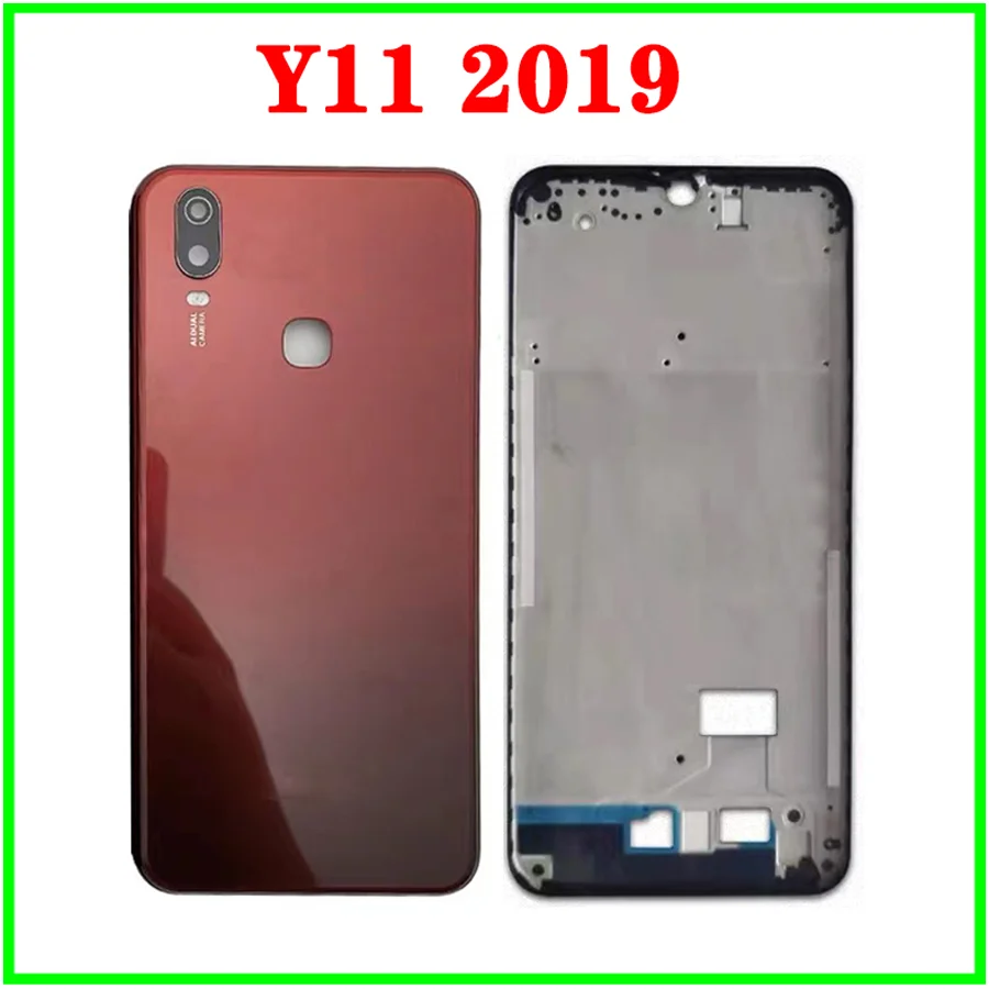 Middle Frame Bezel For Vivo Y11 (2019) Back Battery Cover Door Housing Case Rear Glass with Main Camera Glass Out Button