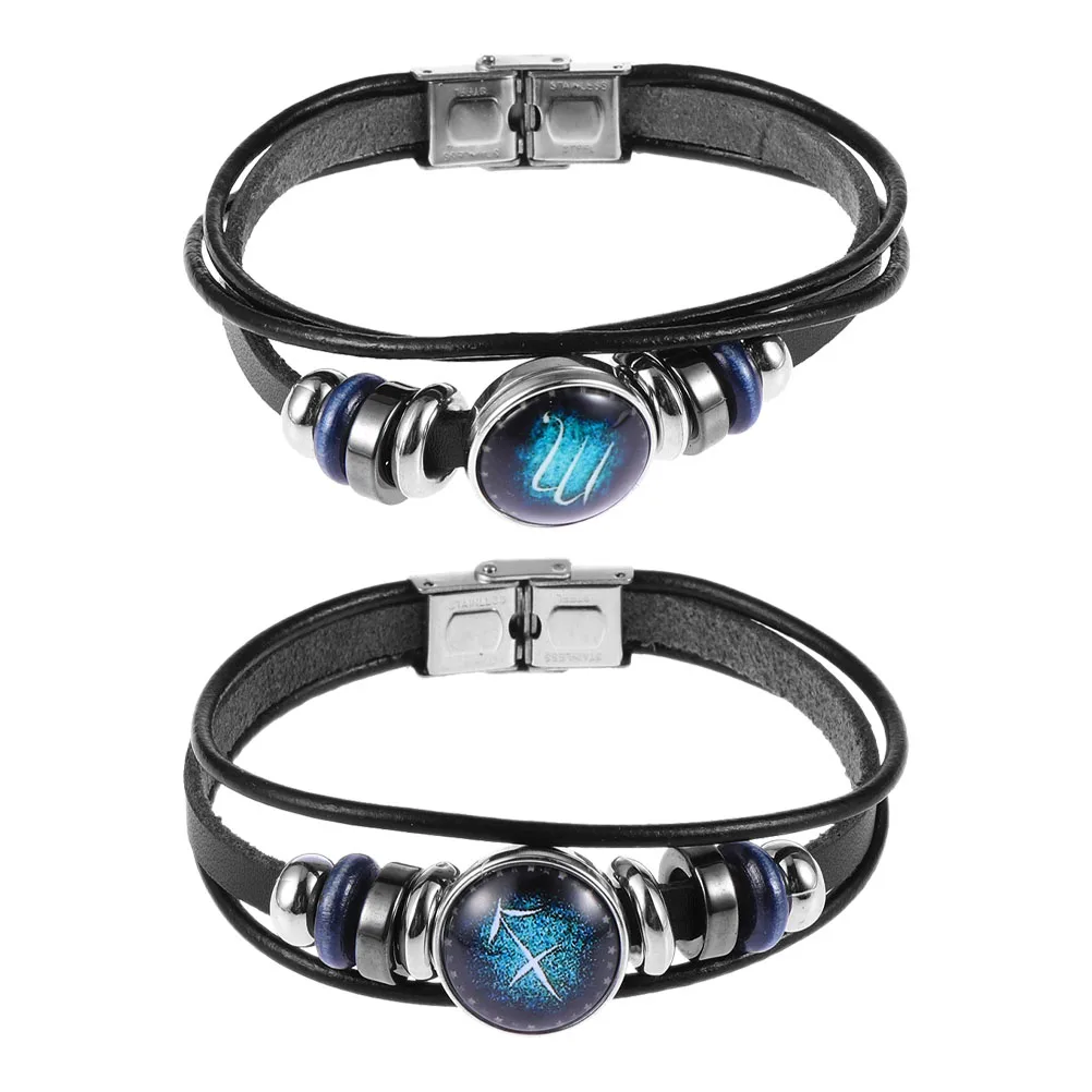 

2pcs Cowhide Stainless Steel Clasp Unisex Boho Jewelry Women For Women Arm Jewelry Bracelets Cowhide Braclet