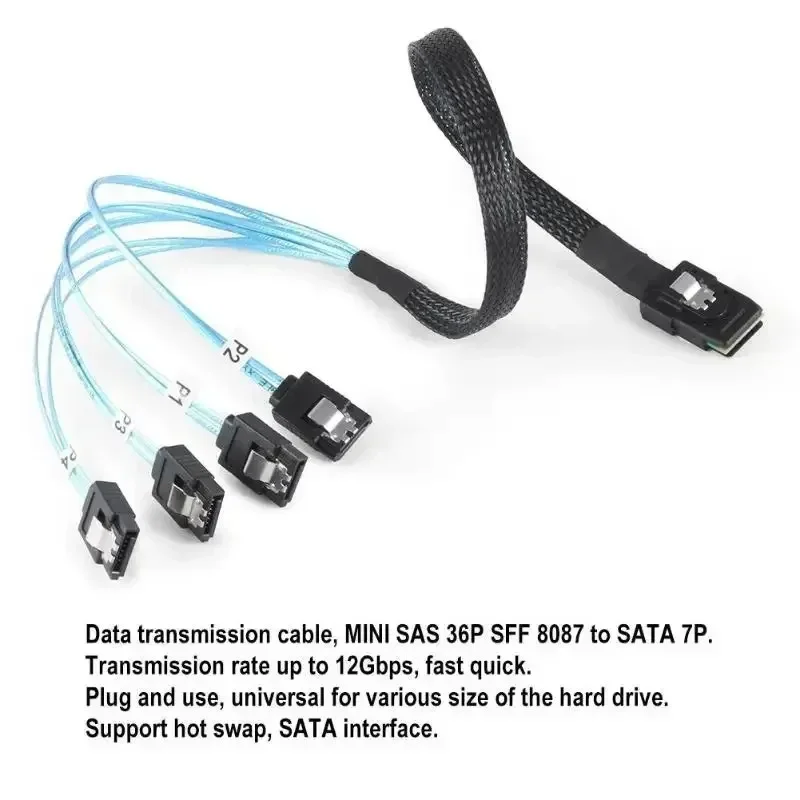 Internal Hard Drive Safety Parts for Households Computer, 36 - Pin to 4 SATA 7 - Pin SAS SFF - 8087 Mini Splitter Cables