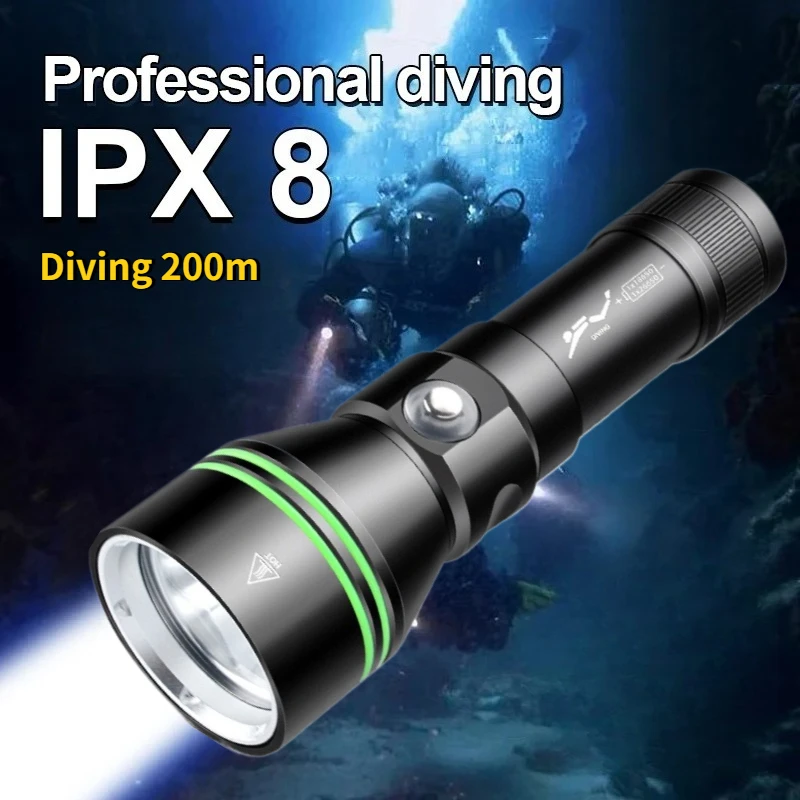 

Профессиональный фонарик для дайвинга, прожектор IPX8, водонепроницаемый аварийный подводный тактический светодиодный фонарик, мощная лампа для подводного плавания