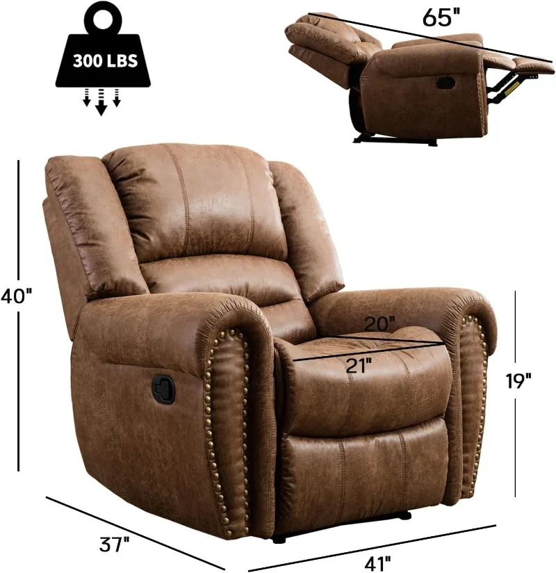 Leather Recliner Chair, with Comfortable Arms and Back Single Sofa for Living Room, Nut Brown