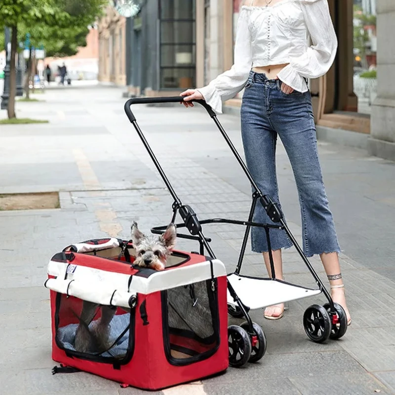 

Foldable Pet Stroller for Dogs & Cats Lightweight Travel Carrier Outdoor Pet Pushchair with Removable Basket Breathable Dog Seat