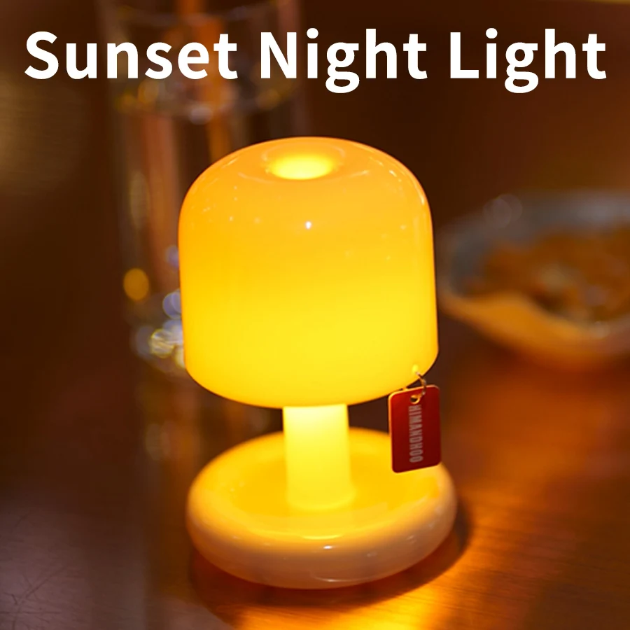Usb recarregável cogumelo luz da noite led pôr do sol candeeiro de mesa cabeceira quarto lâmpadas bar decoração do quarto atmosfera luz humor