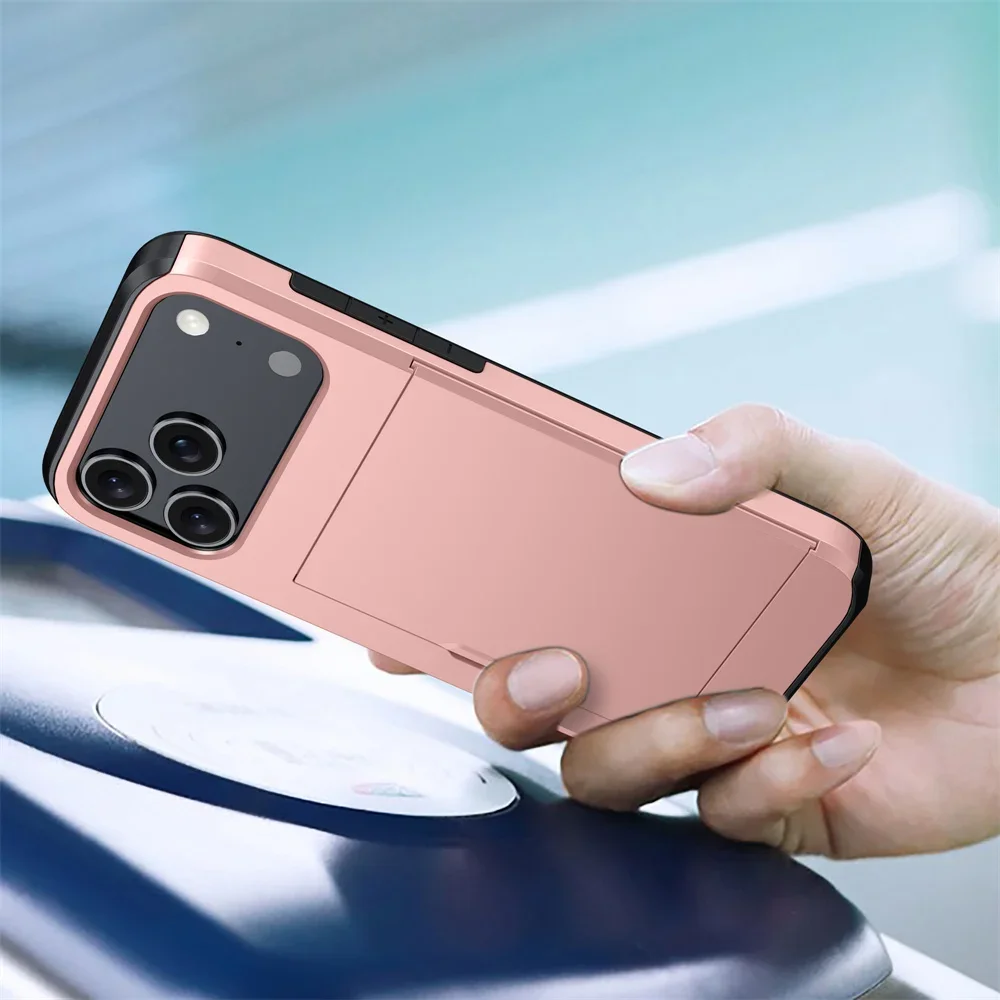 Robuste Handyhülle für iPhone 18 17 16 Plus 15 Pro 15 14 13 12 11 Pro Max mit Brieftaschen-Kartenhalter und Schiebeverschluss aus hartem PC-Schutzmaterial – Detail 14