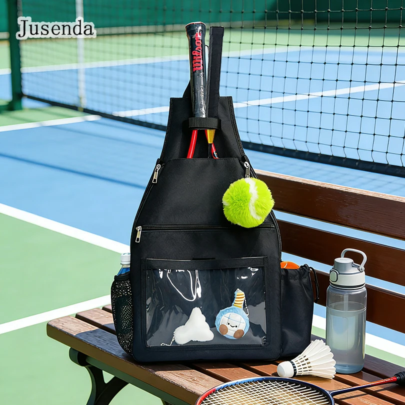 

Jusenda Tennis Racquet Backpack Single-Shoulder Sport Pickleball Paddle Badminton Racket Bag for Two Rackets Black Woman Girls
