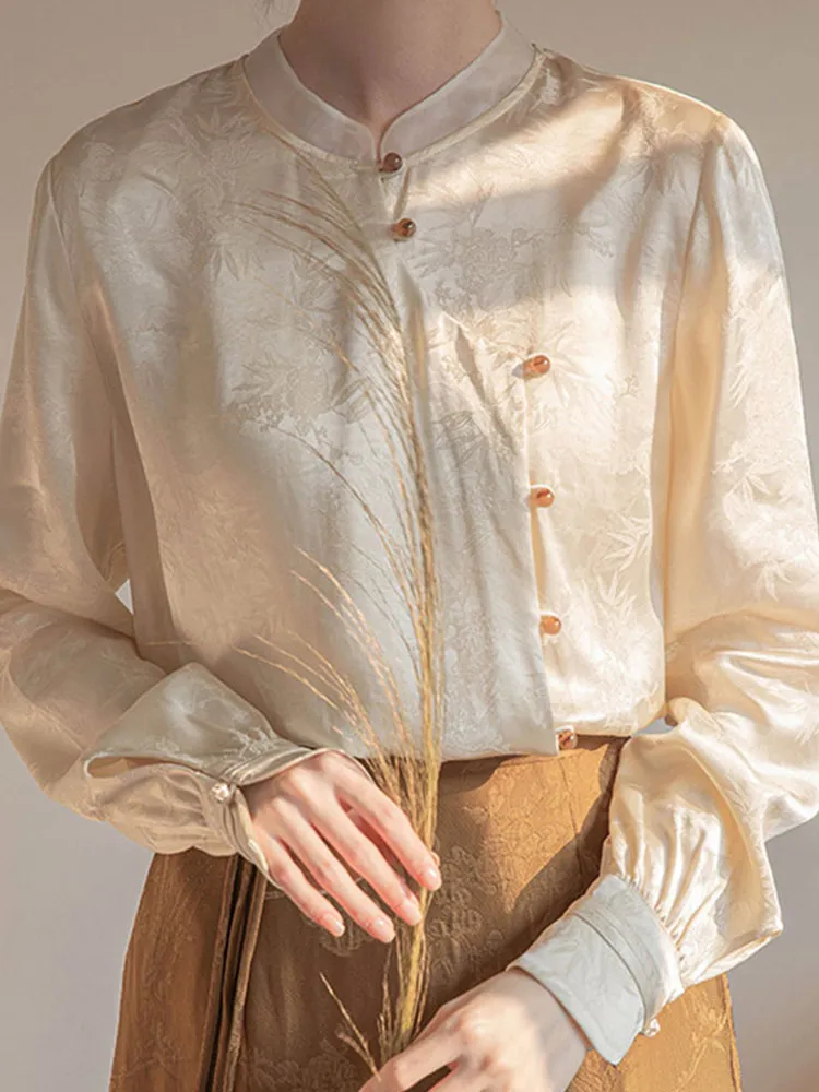 New Chinese Sle Embroidered Long Sve Casual irt Ele Slimming Age-Defng National Spirit Faionable Top