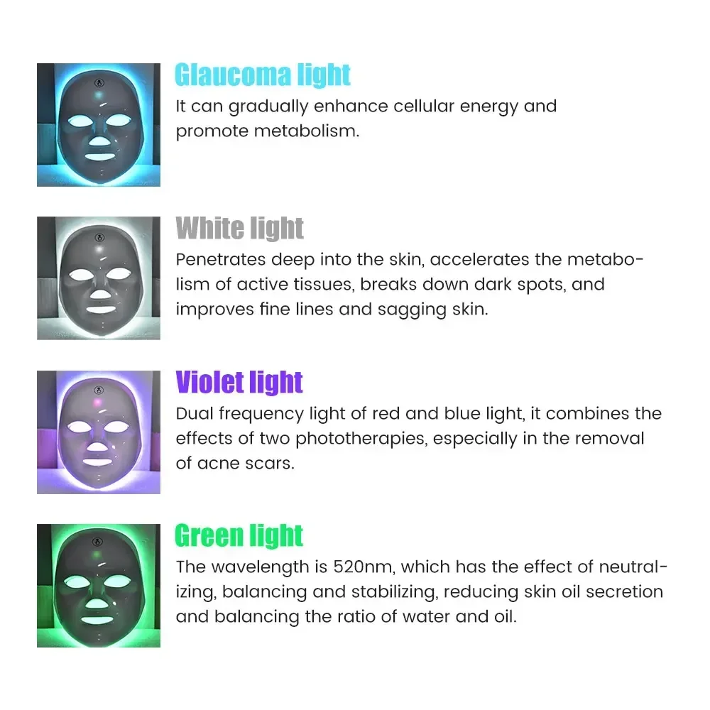 LED Face Mask Light Therapy 7 Color Treatment Anti Aging Acne Spot Removal Wrinkles Brightening Facial Skin Care Beauty Machine