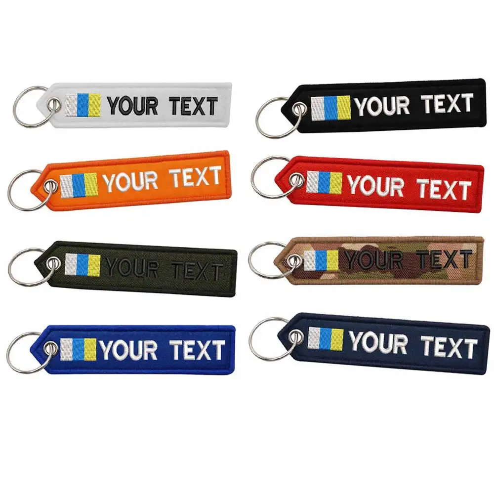Personalized Canary Islands Flag Keychain  Customize Text Tag Double Sided Embroidery for Motorcycles Cars ATV Scooters