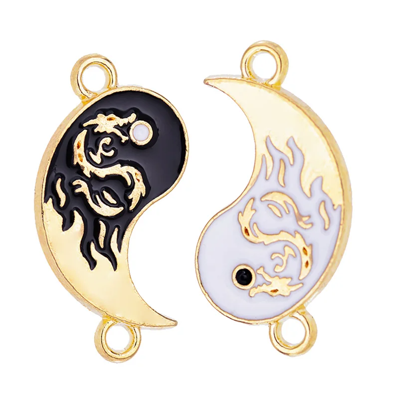 10Pcs/Set Fashion Dragon Totem Yin Yang Bagua Enamel Color Alloy Connector Charm for Jewelry Making DIY Couple Bracelet Pendant