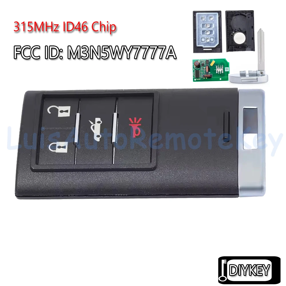 4 Buttons Smart Remote Car Key Fob 315MHz ID46 Chip for Chevrolet Corvette 2005-2013 FCC ID: M3N5WY7777A P/N: 25926480, 25926479