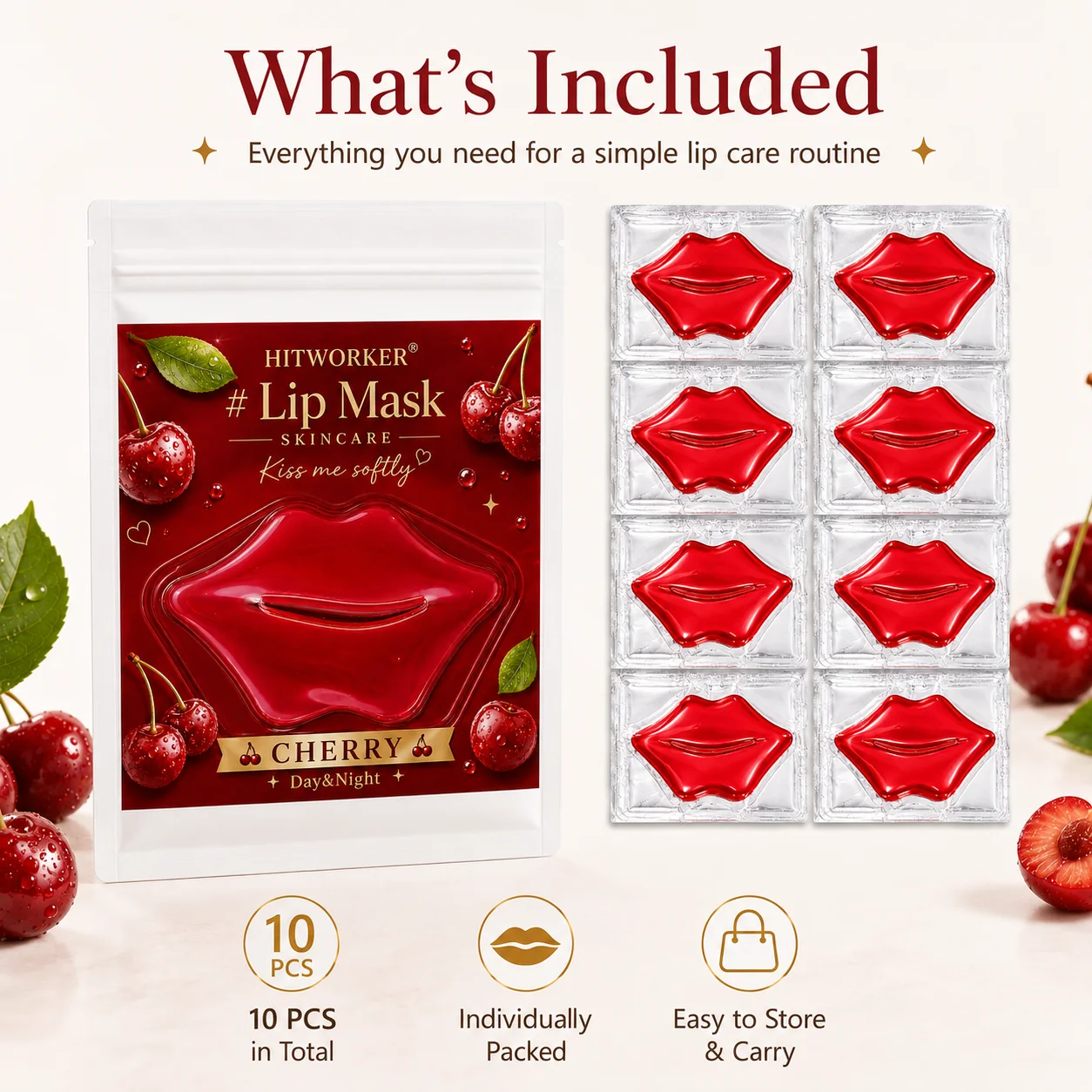 10Pcs Cherry Lip Skincare Mask - đánh giá và giá Skincare Routine
