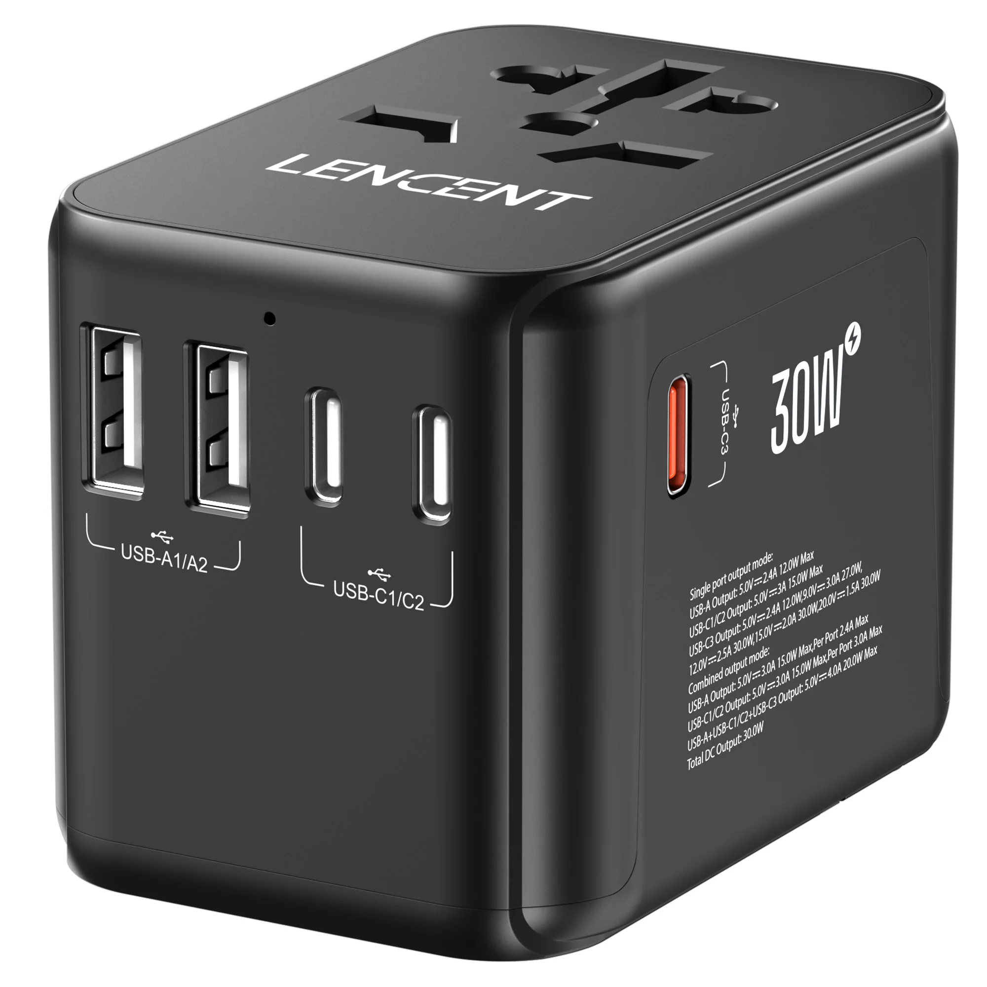 LENCENT 65W/45W/30W GaN Universal Travel Adapter with USB-A and Type C Fast Charging Power Adapter EU/UK/USA/AUS Plug for Travel