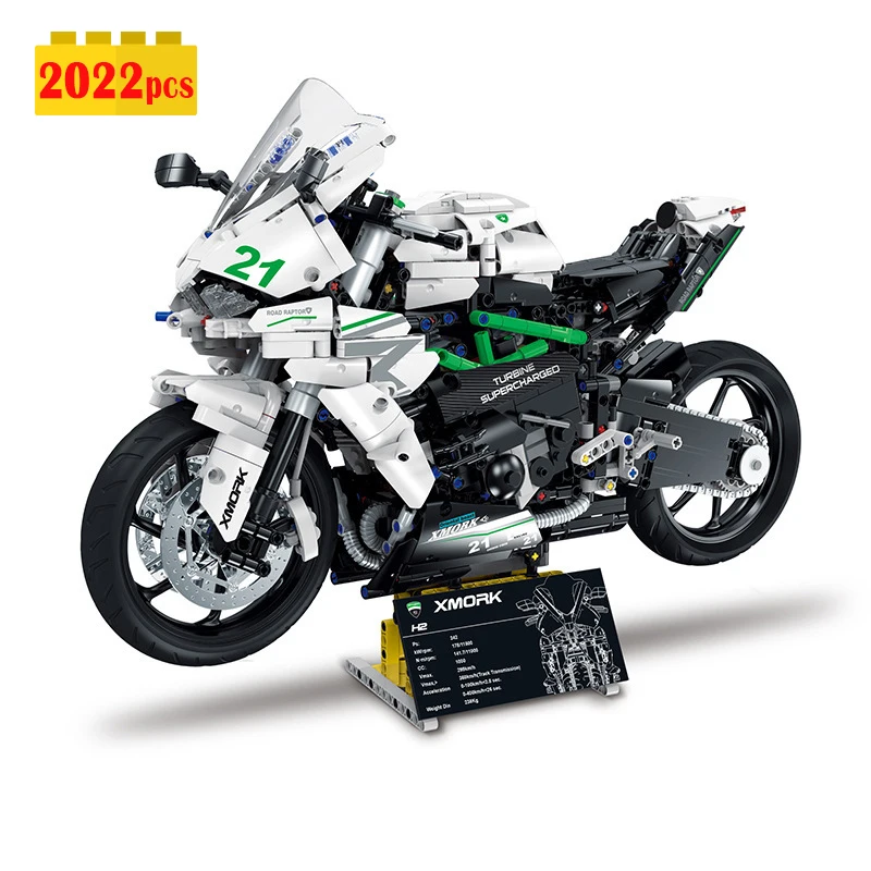 

IN STOCK 1:5 Kawasaki H2 Motorcycle Building Blocks 2022pcs MOC Technical Sports Car Bricks Model Toys for Children Gift Set