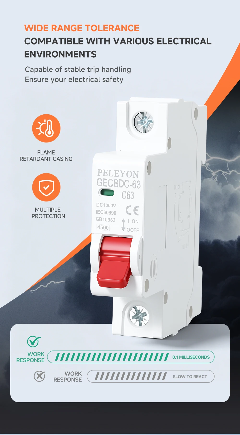 DC 1000V 1P 2P MCB Solar-Miniatur-Leistungsschalter Überlastschutzschalter 6/10/15/20/25/40/50/63A/80/100A DC1000V Photovoltaik-PV – Detail 3