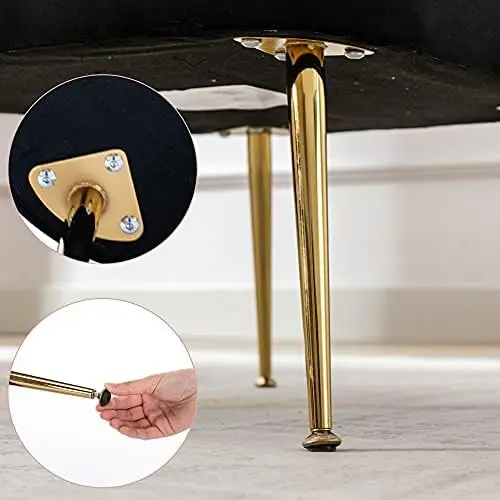 Ensemble de 2 chaises d'appoint en velours, canapé à oreilles noires avec pieds pour salon, chambre à coucher