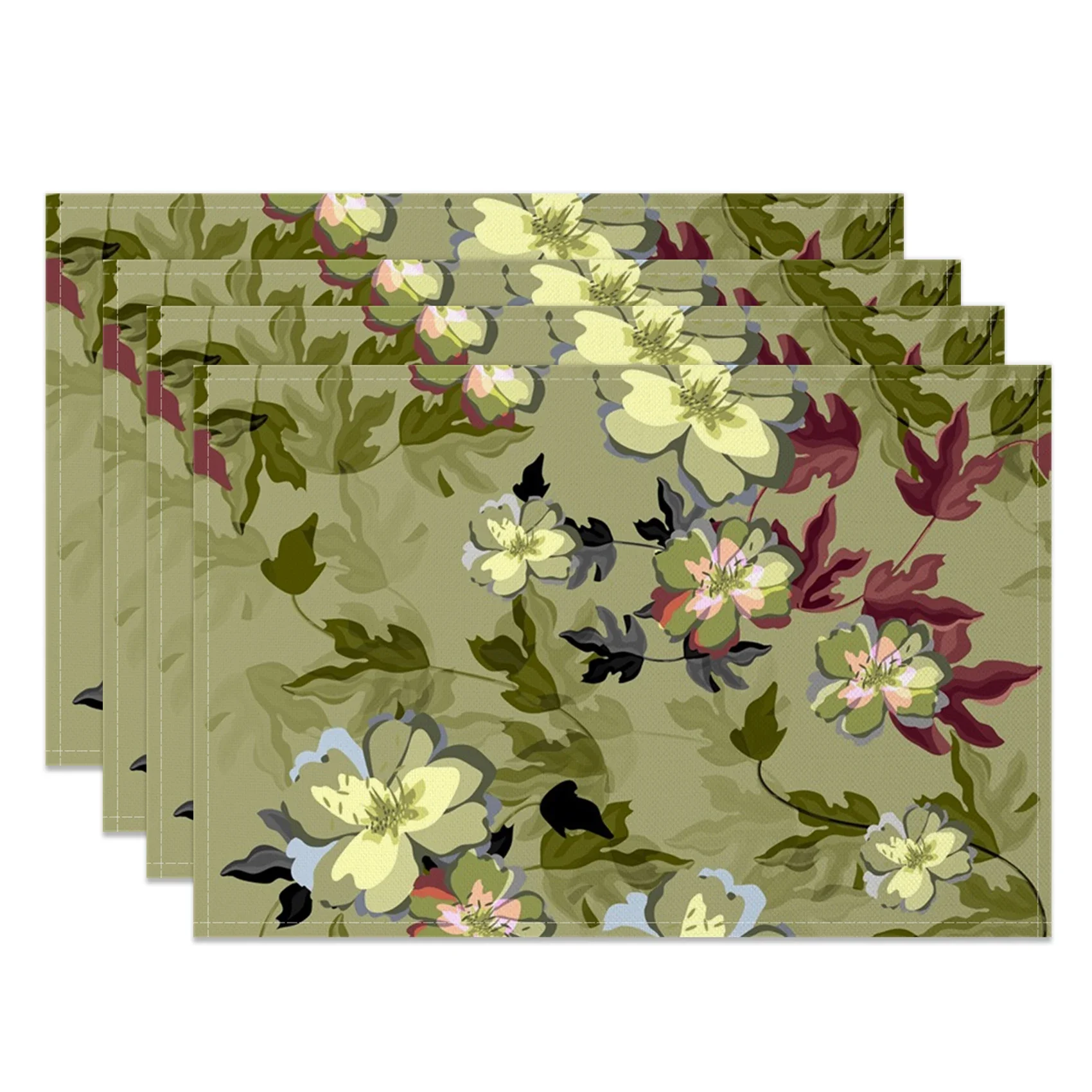 Floral Table Mats Elegant Flower Leaf Pattern Placemats for Dining Kitchen Party Decor Waterproof Heat Resistant Country Style