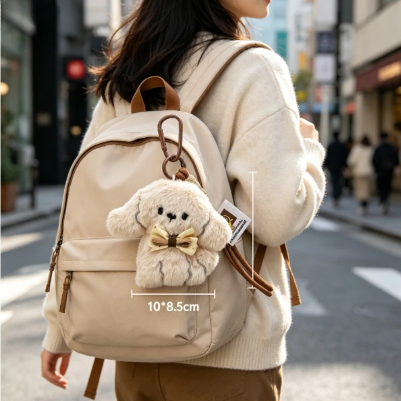 Cute Bichon Frise Plush Doll Bag Charm, Premium Aesthetic Couple Backpack Pendant, Soft Stuffed Dog Keychain for Car Keys