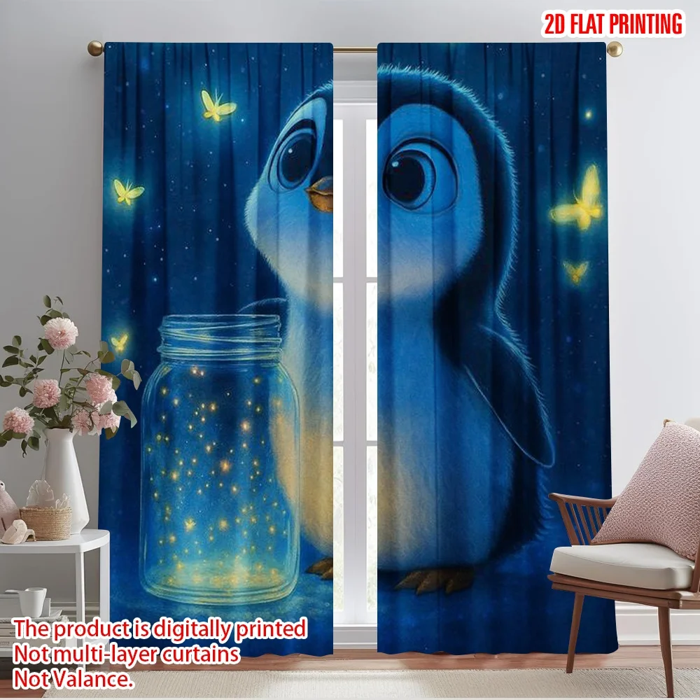 2pcs,2D plane printing Minimalist Curtains Penguin Glow Polyester Easy Install (without rod) Decorations Inside Ldeal for