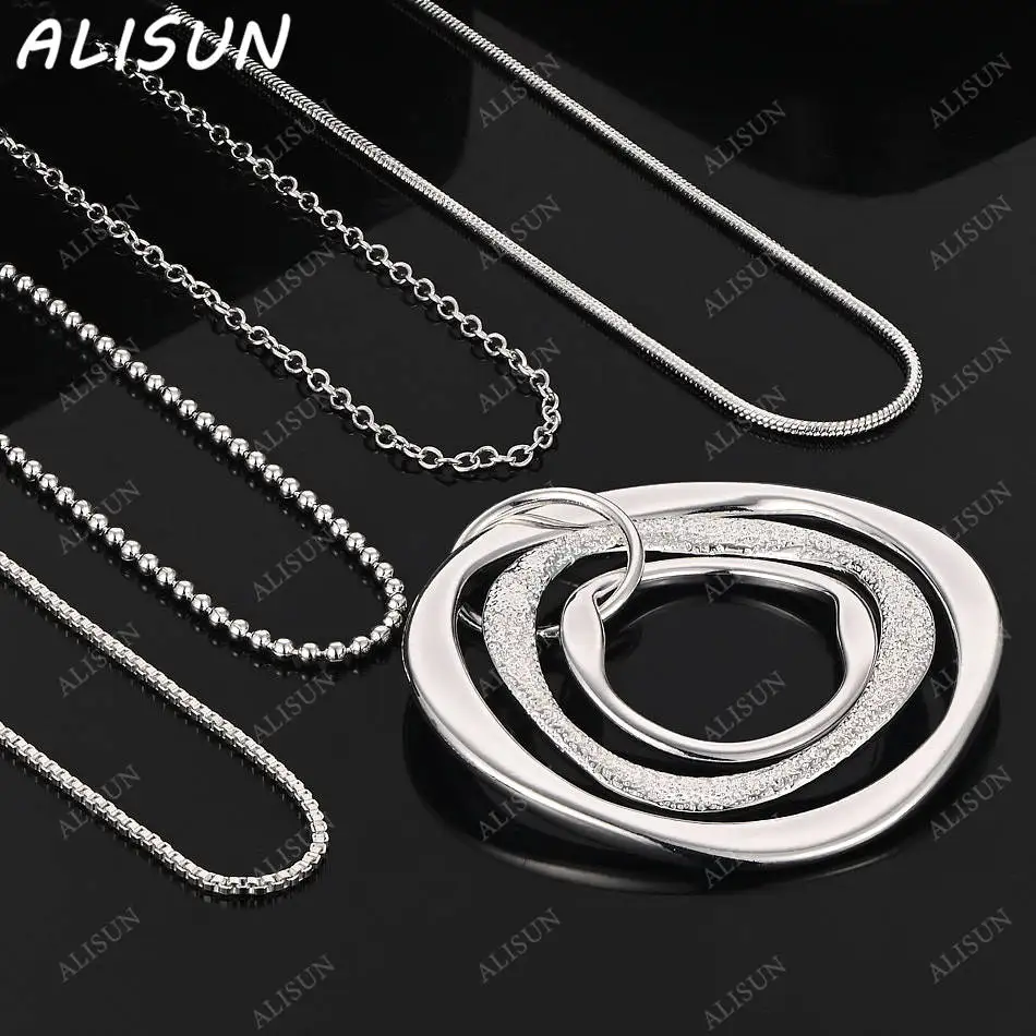 

ALISUN 40-75cm 925 Sterling Silver Round Pendant Necklace For Women Men Charm Trend Birthday Gifts Fashion Party Fine Jewelry