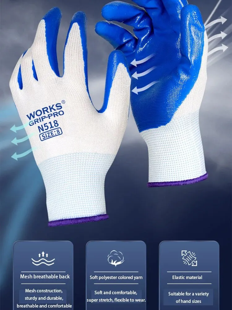 3 Pairs Of Non-slip Wear-resistant Breathable Nitrile Gloves Industrial Labor Building Construction Safety Non-slip Work Gloves