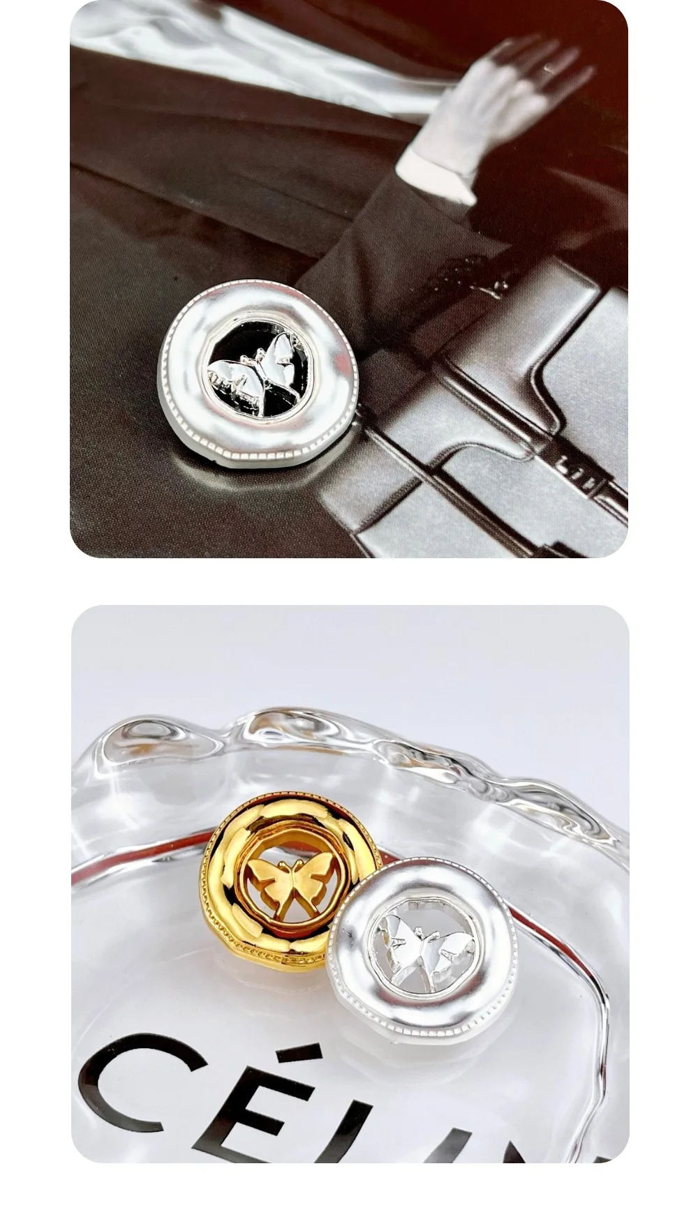 10 Stück Metallknöpfe zum Nähen, Manteldekoration, Ausgehöhlte Schmetterlingsknöpfe, DIY-Handwerk, Kleidungszubehör, Runde Beflockte Knöpfe – Detail 4