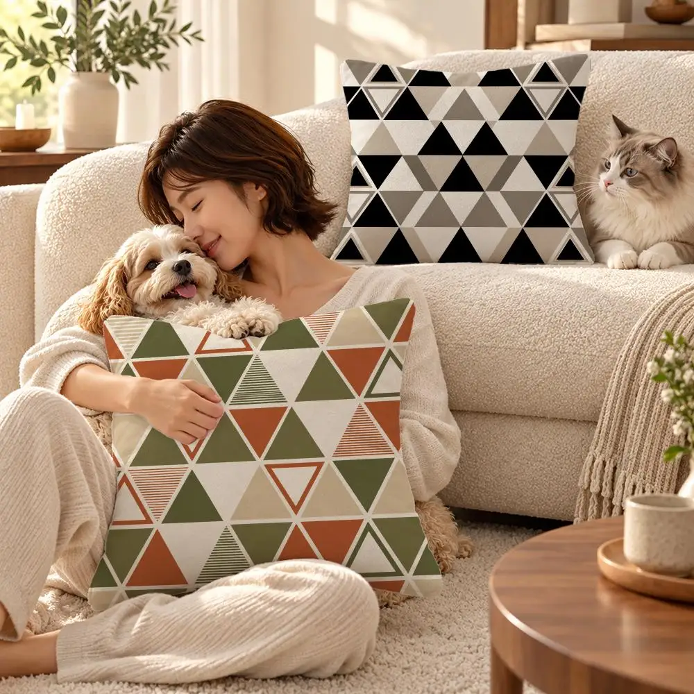 Beautiful Triangle Array Cushion Cover Short Plush Cushion Cover Pillowcase Home Decor for Sofa Bedroom Holiday Gift