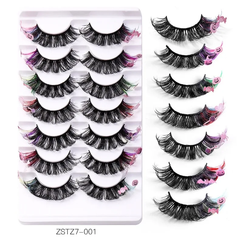 Halloween Colored False Eyelash 7 Pairs Fluffy Russian Fashion Soft Fake Lash Cute Extension Strip Thick Eyelashes Stage Makeup