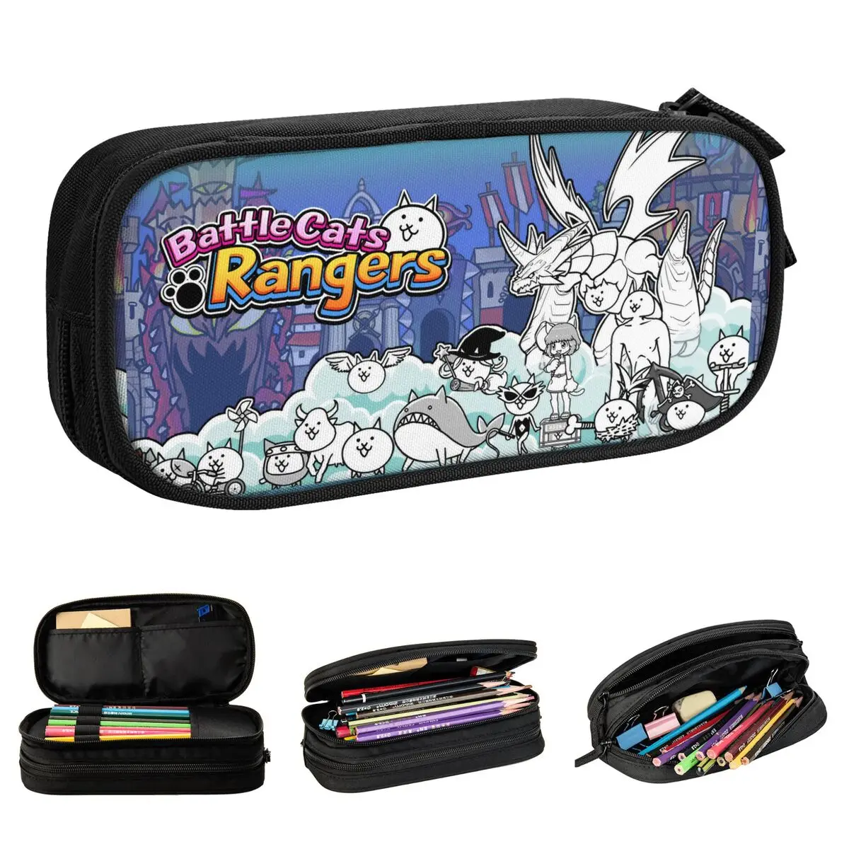 Battle Cats Rangers Game Cartoon Pencil Case The Battle Cats Pencilcases Pen for Girls Boys Large Storage Bag Office  Stationery