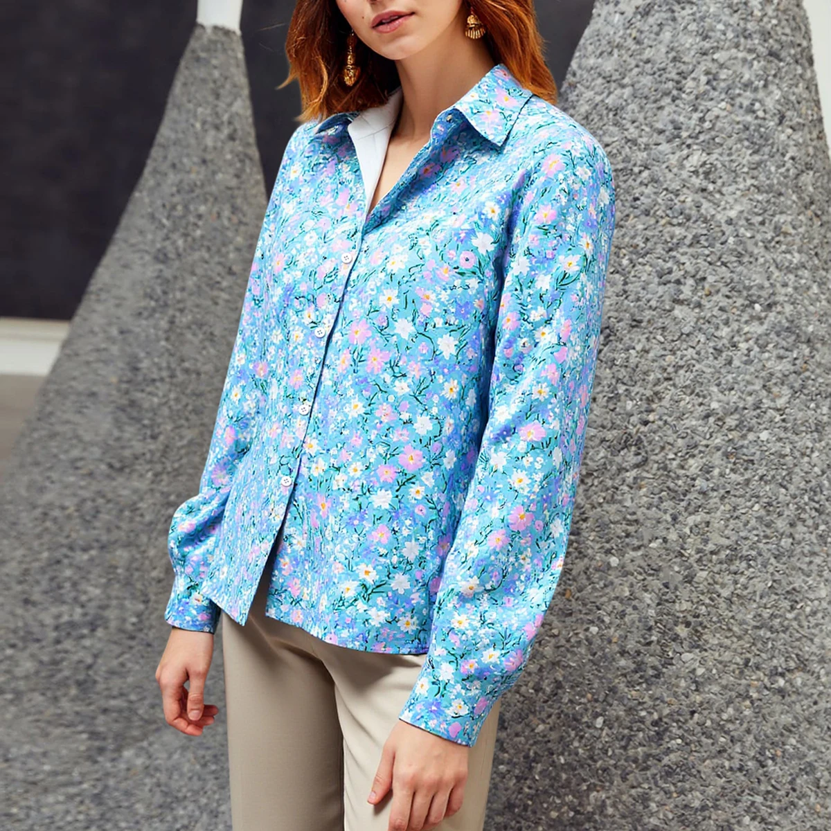 

Mia Muse Women's Shirts Autumn Winter Elegant Daily Simple 2025 Chic Floral Long Sleeve Turn-down Collar Casual Shirts