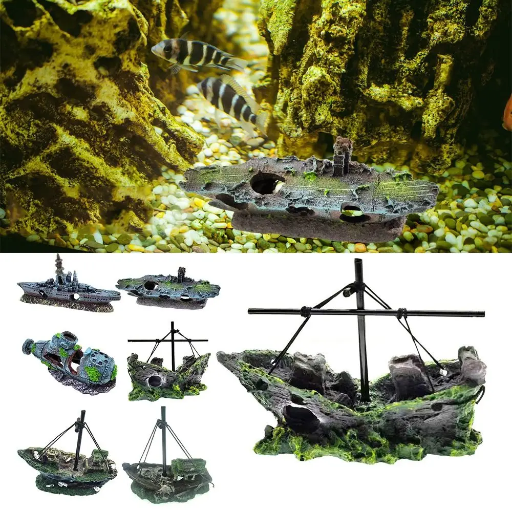 Pet Supplies Creative Fish Tank Decoration Wreck Ships Fish Hiding Cave Sinking Wood Landscaping Accessories Aquarium Ornament