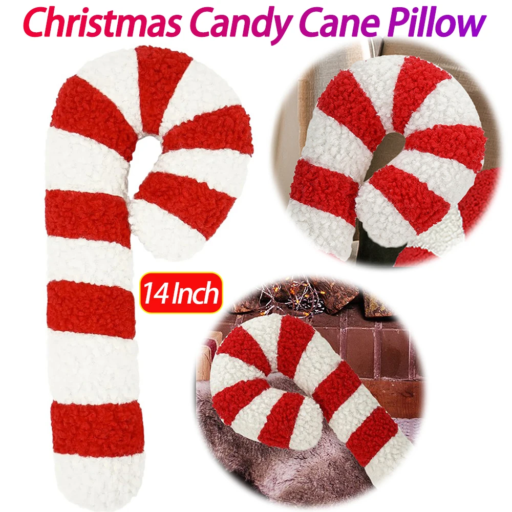 

14 Inch Christmas Candy Cane Pillow for Sofa Bed Lollipop Plush Pillow Soft Fluffy for Bedroom Living Room Winter Home Decor