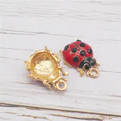 Julie Wang 6PCS Enamel Red Ladybug Charms Cartoon Alloy Animal Insect Pendant Bracelet Jewelry Making Accessory